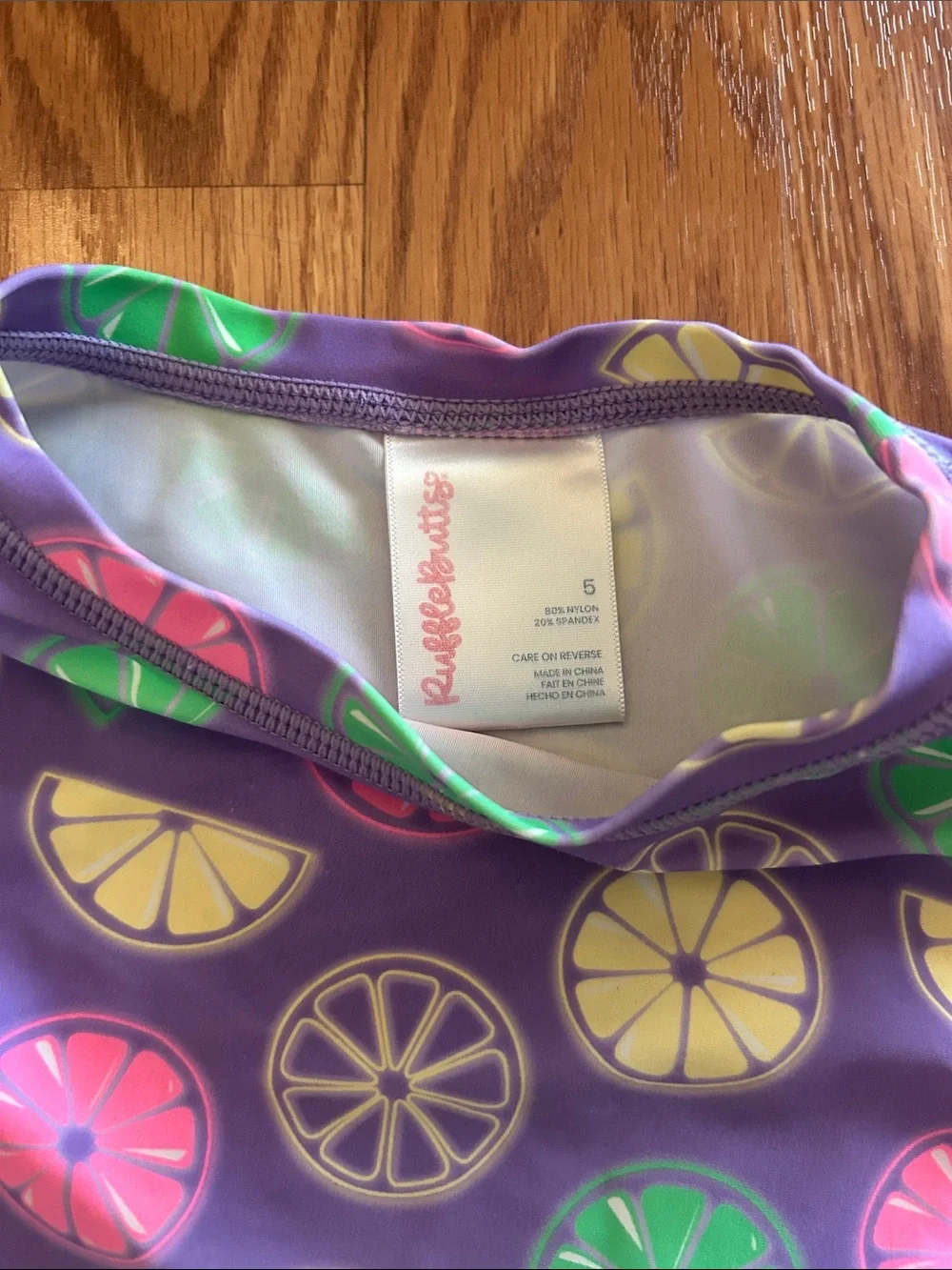 Ruffle Butts Purple Citrus Print Long-Sleeve Bikini Set with Yellow Stripes